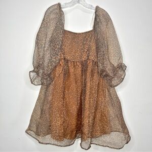 Anthropologie Entro Leopard Print Puff Sleeve Dress Size Medium